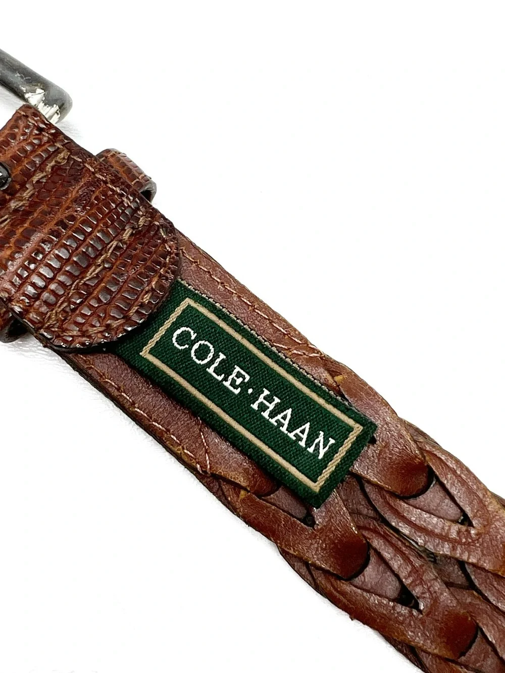 Vintage Cole Haan Lizard & Leather Brown Braided Belt Men’s Size Large 38” Vtg